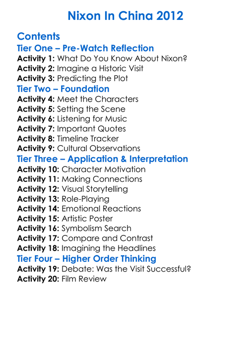 Nixon In China 2012 Worksheet Activity Booklet