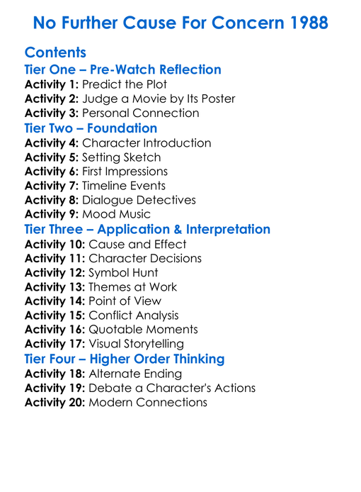 No Further Cause For Concern 1988 Worksheet Activity Booklet