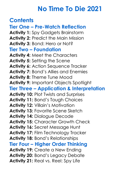 No Time To Die 2021 Worksheet Activity Booklet