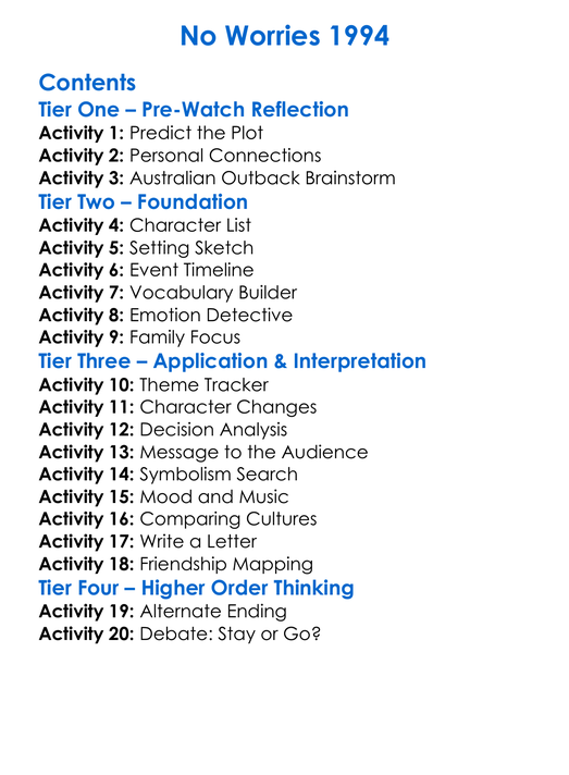 No Worries 1994 Worksheet Activity Booklet