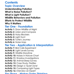 Noise And Light Pollution Effects On Wildlife Worksheet Activity Booklet