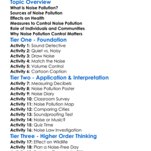 Noise Pollution Control Worksheet Activity Booklet