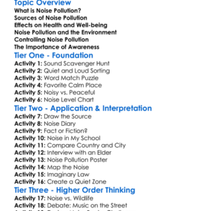 Noise Pollution Worksheet Activity Booklet