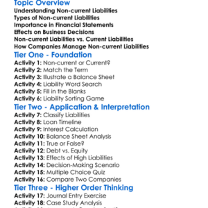 Non-Current Liabilities Worksheet Activity Booklet