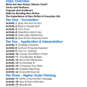 Non-Fiction Literary Texts Worksheet Activity Booklet