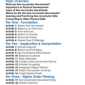 Non-Locomotor Movements Worksheet Activity Booklet