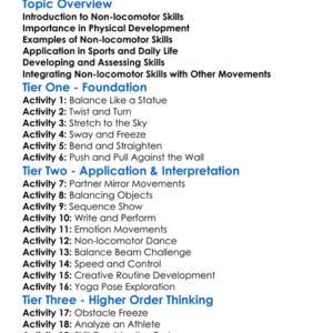 Non-Locomotor Skills Worksheet Activity Booklet