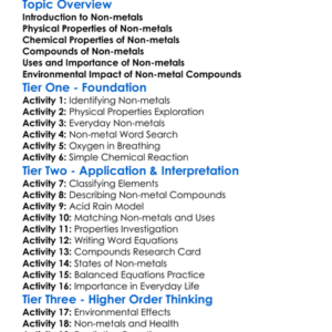 Non-Metals And Their Compounds Worksheet Activity Booklet