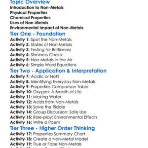 Non-Metals And Their Properties Worksheet Activity Booklet