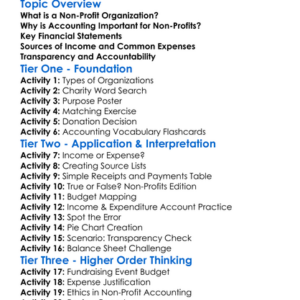 Non-Profit Organization Accounting Worksheet Activity Booklet