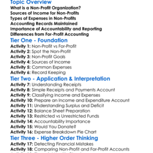 Non-Profit Organizations Accounting Worksheet Activity Booklet