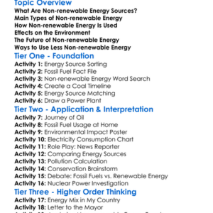 Non-Renewable Energy Sources Worksheet Activity Booklet