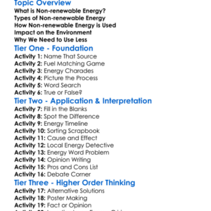 Non-Renewable Energy Worksheet Activity Booklet