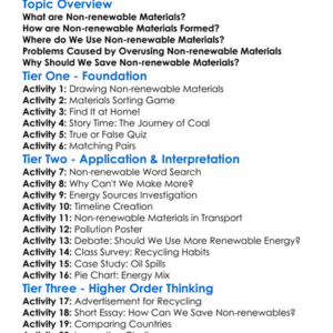 Non-Renewable Materials Worksheet Activity Booklet