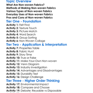 Non-Woven Fabrics And Uses Worksheet Activity Booklet