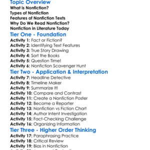 Nonfiction In Literature Worksheet Activity Booklet