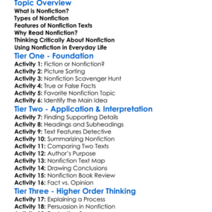 Nonfiction Worksheet Activity Booklet