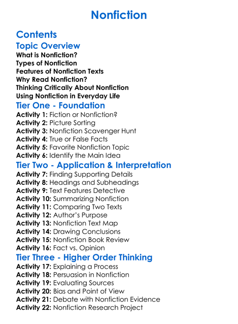 Nonfiction Worksheet Activity Booklet