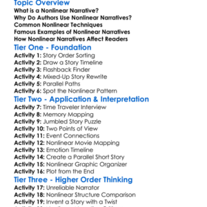 Nonlinear Narrative Worksheet Activity Booklet
