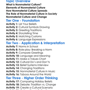 Nonmaterial Culture Worksheet Activity Booklet