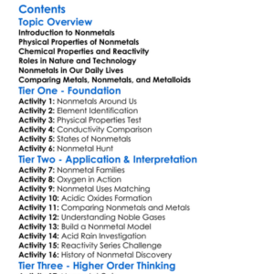 Nonmetallic Elements And Their Properties Worksheet Activity Booklet