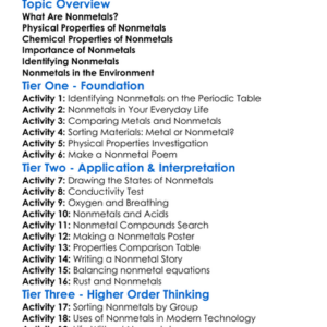 Nonmetals And Their Properties Worksheet Activity Booklet