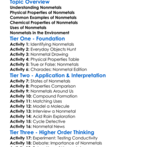 Nonmetals And Their Uses Worksheet Activity Booklet