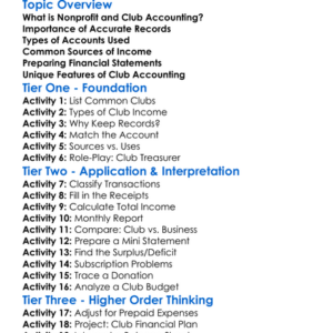 Nonprofit And Club Accounting Worksheet Activity Booklet