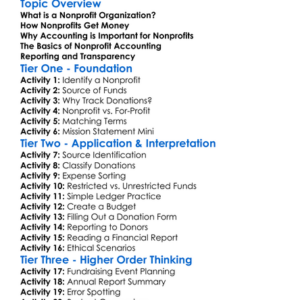 Nonprofit Organization Accounting Worksheet Activity Booklet