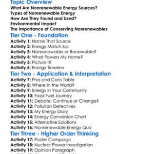 Nonrenewable Energy Sources Worksheet Activity Booklet