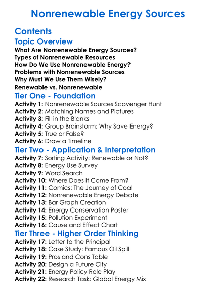 Nonrenewable Energy Sources Worksheet Activity Booklet
