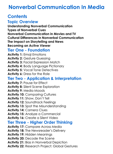 Nonverbal Communication In Media Worksheet Activity Booklet