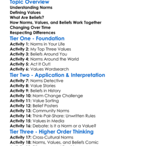 Norms Values And Beliefs Worksheet Activity Booklet