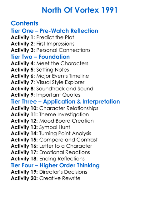 North Of Vortex 1991 Worksheet Activity Booklet