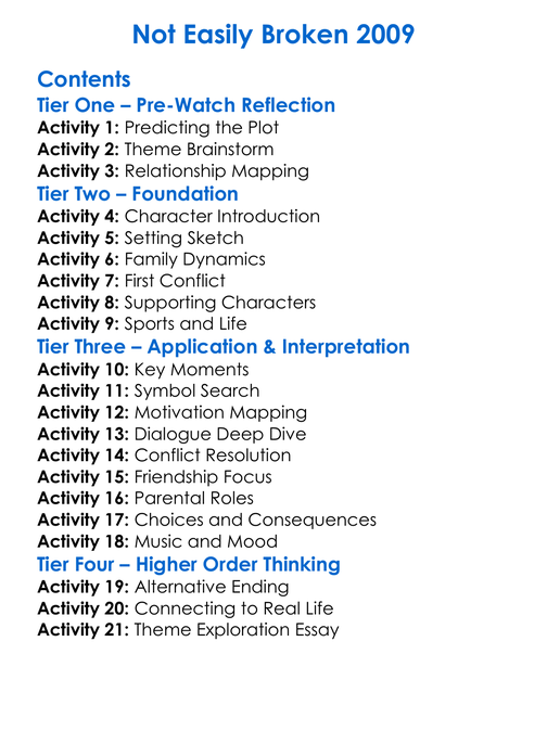 Not Easily Broken 2009 Worksheet Activity Booklet