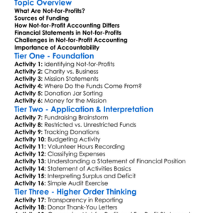 Not-For-Profit Accounting Worksheet Activity Booklet