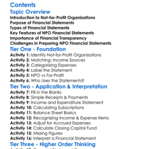 Not-For-Profit Organization Financial Statements Worksheet Activity Booklet
