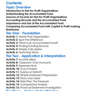 Not-For-Profit Organizations Accumulated Fund Worksheet Activity Booklet