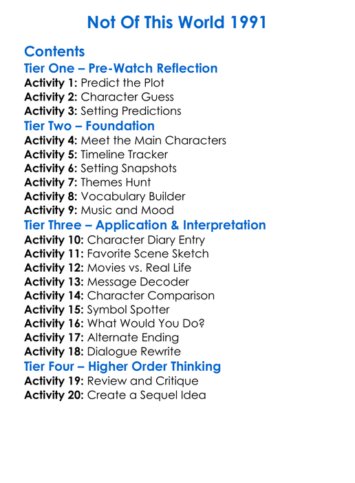 Not Of This World 1991 Worksheet Activity Booklet