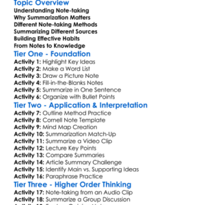 Note-Taking And Summarization Worksheet Activity Booklet