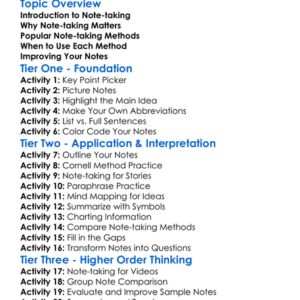 Note-Taking Techniques Worksheet Activity Booklet