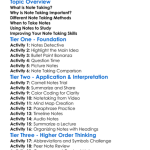 Note Taking Worksheet Activity Booklet
