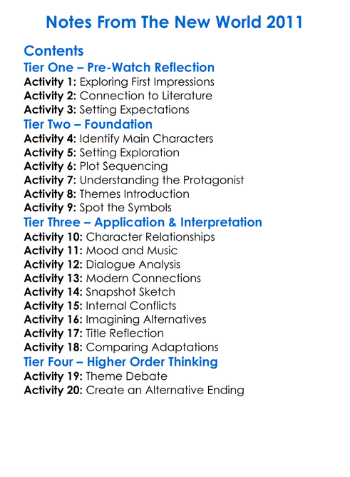 Notes From The New World 2011 Worksheet Activity Booklet