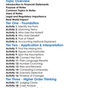 Notes To The Financial Statements Worksheet Activity Booklet