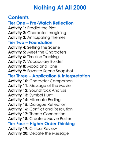 Nothing At All 2000 Worksheet Activity Booklet