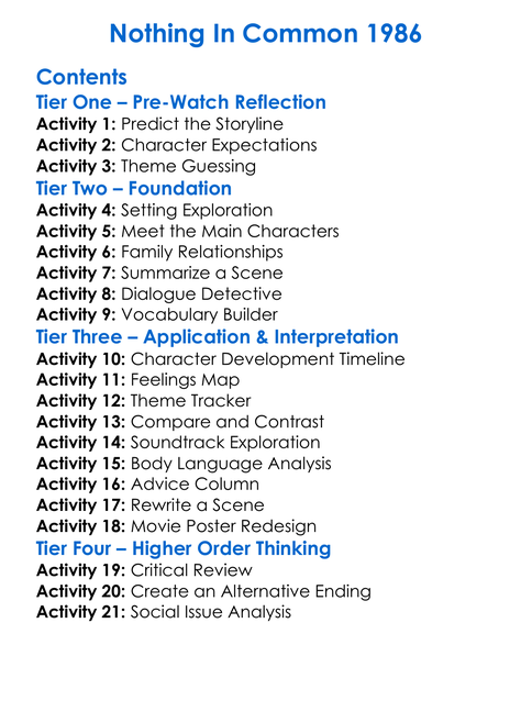 Nothing In Common 1986 Worksheet Activity Booklet