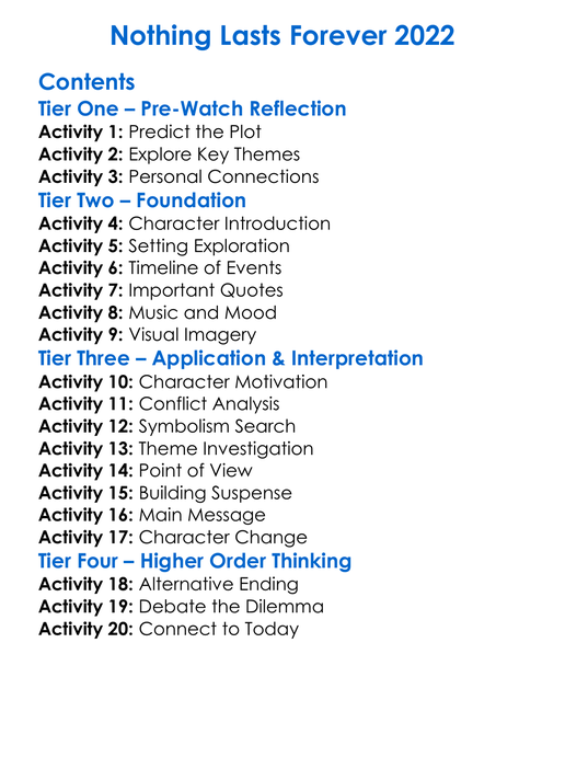 Nothing Lasts Forever 2022 Worksheet Activity Booklet