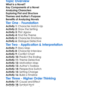 Novel Analysis Worksheet Activity Booklet