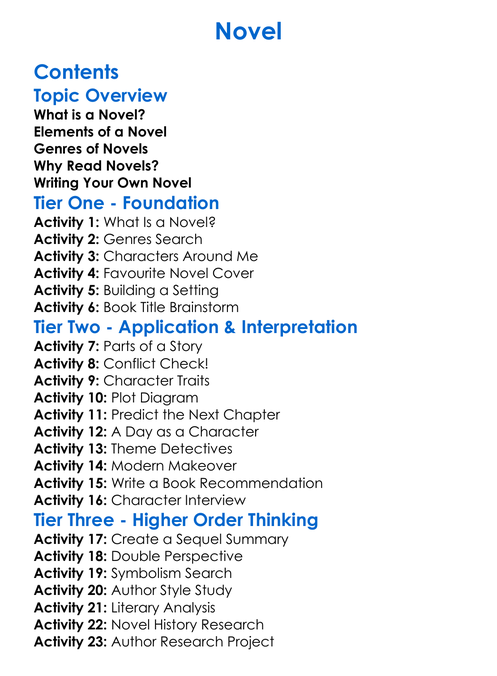 Novel Worksheet Activity Booklet