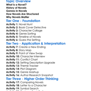 Novels Worksheet Activity Booklet